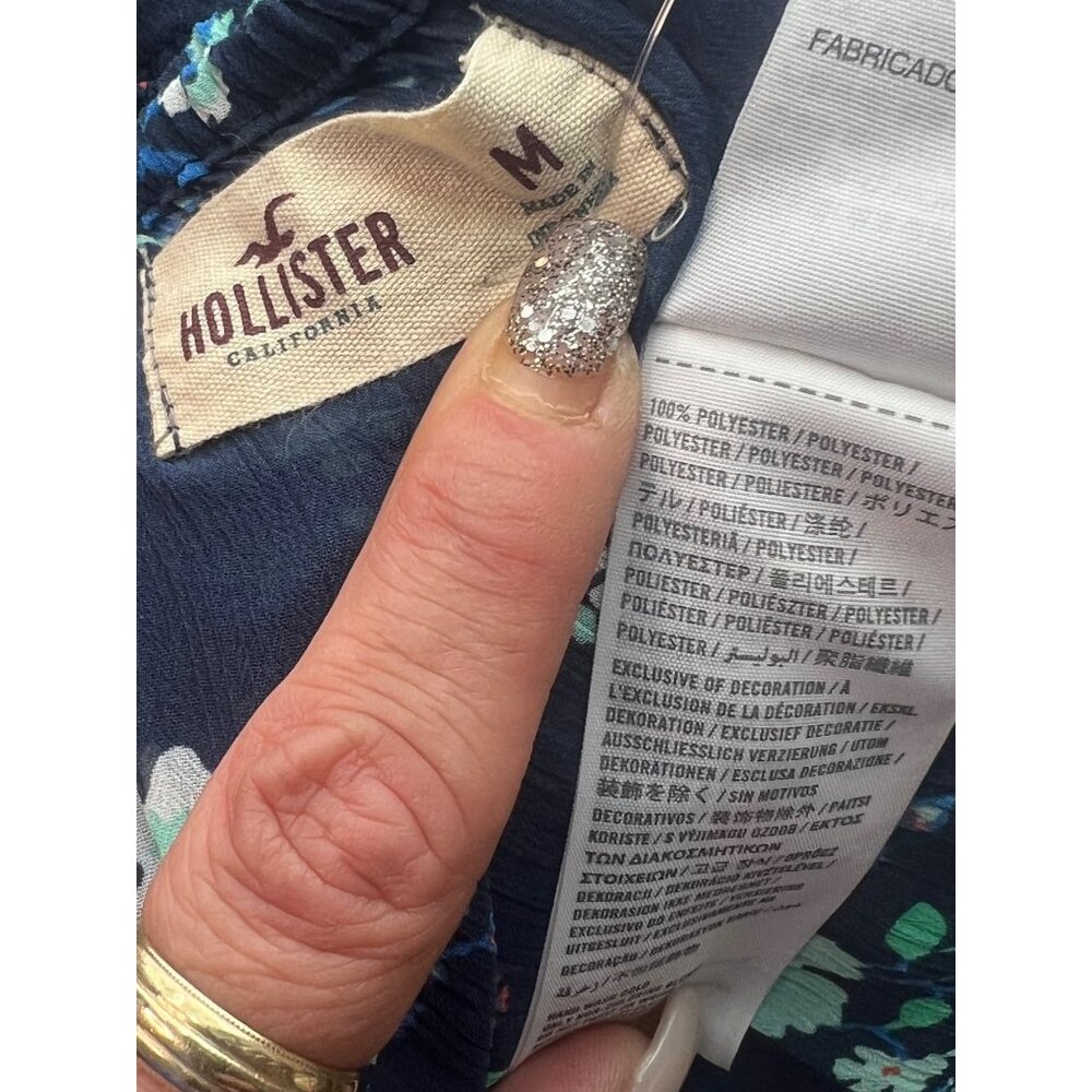 NWT Hollister Floral Blue Sleeveless Chiffon Semi-Sheer Peplum Top - Picture 7 of 10